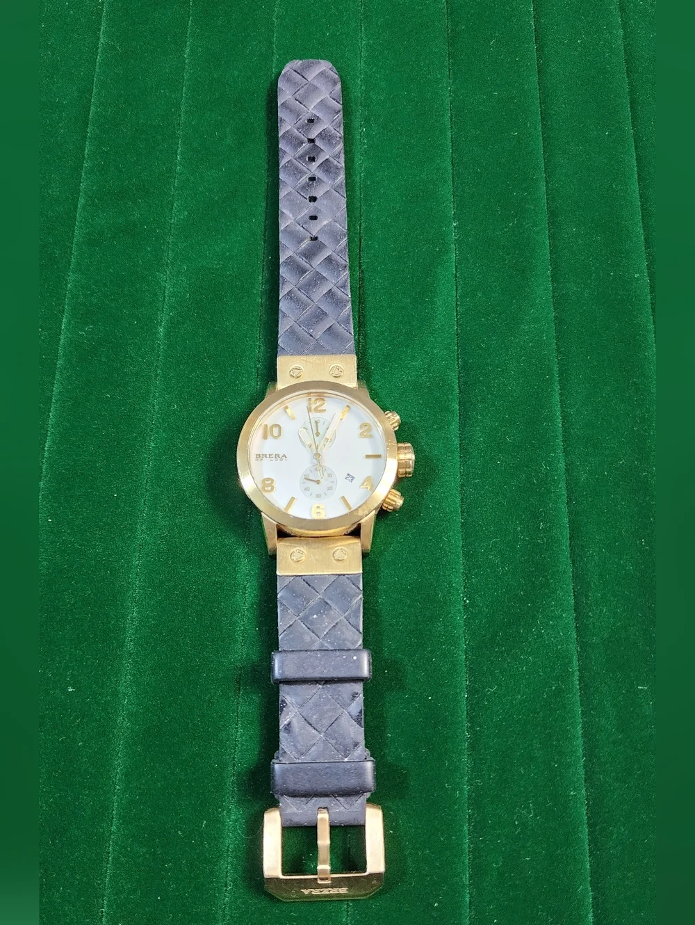 $980/Brera Orologi Chronograph Watch Gold Tone White Dial For Repair Not Working